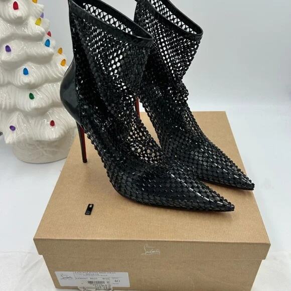 Women's Christian Louboutin, Kate Max 100 crystal embellished mesh/patent 40 - Picture 1 of 10